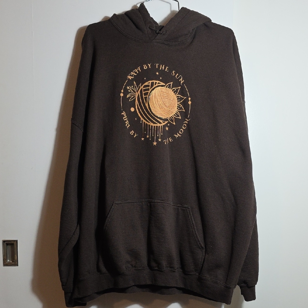 Gildan Brown Sweatshirt Hoodie with Celestial Design